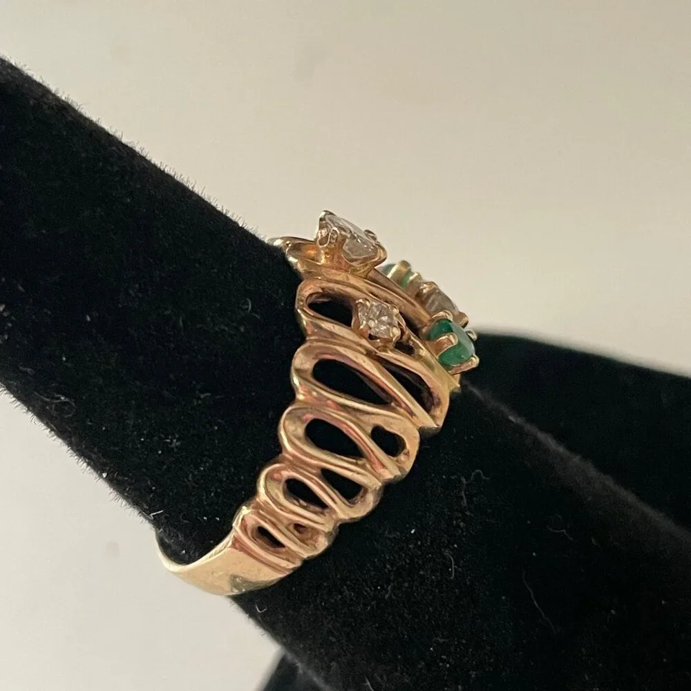 Baden & Foss 14K Yellow Gold B & F Designer Emerald Diamond Vintage Ring Sz 7
